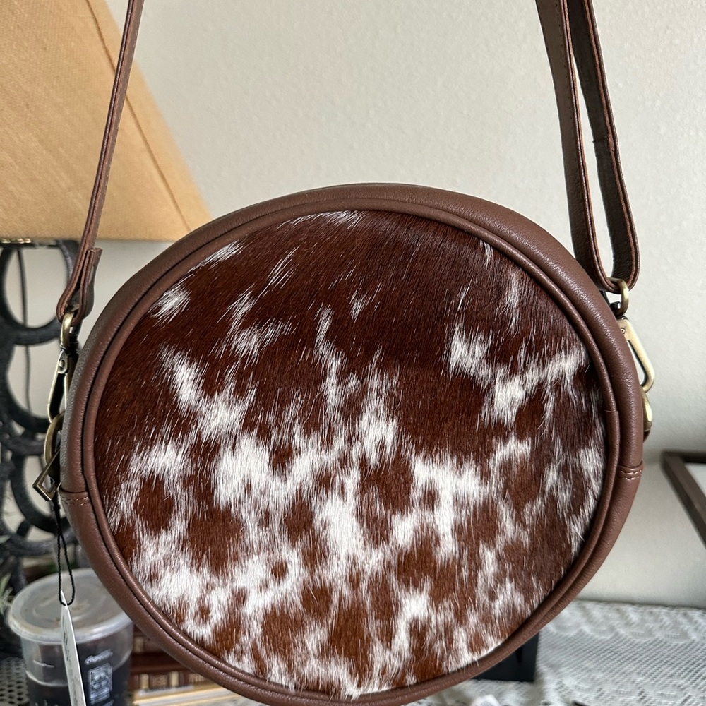 Canteen Brown and White Cowhide Crossbody Bag